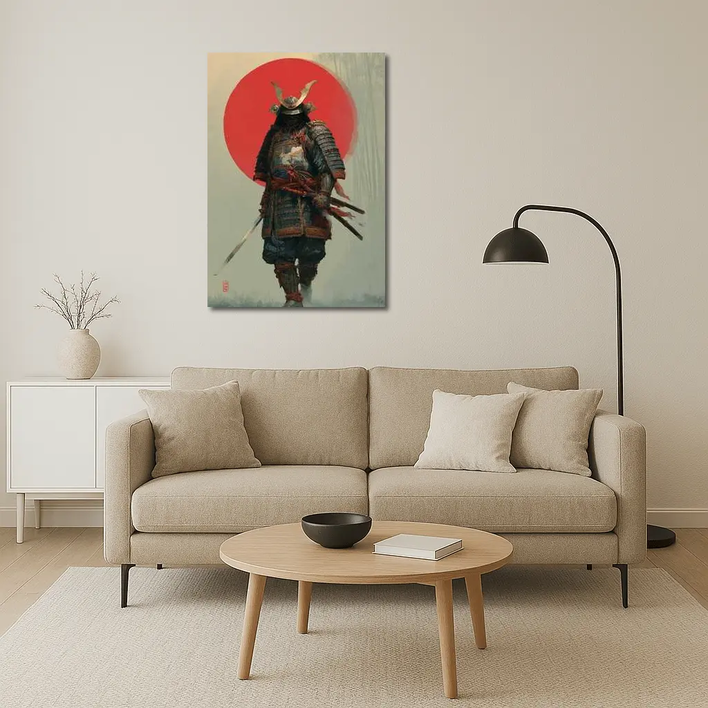 Samurai Warrior Red Sun Misty Forest – Wall Art