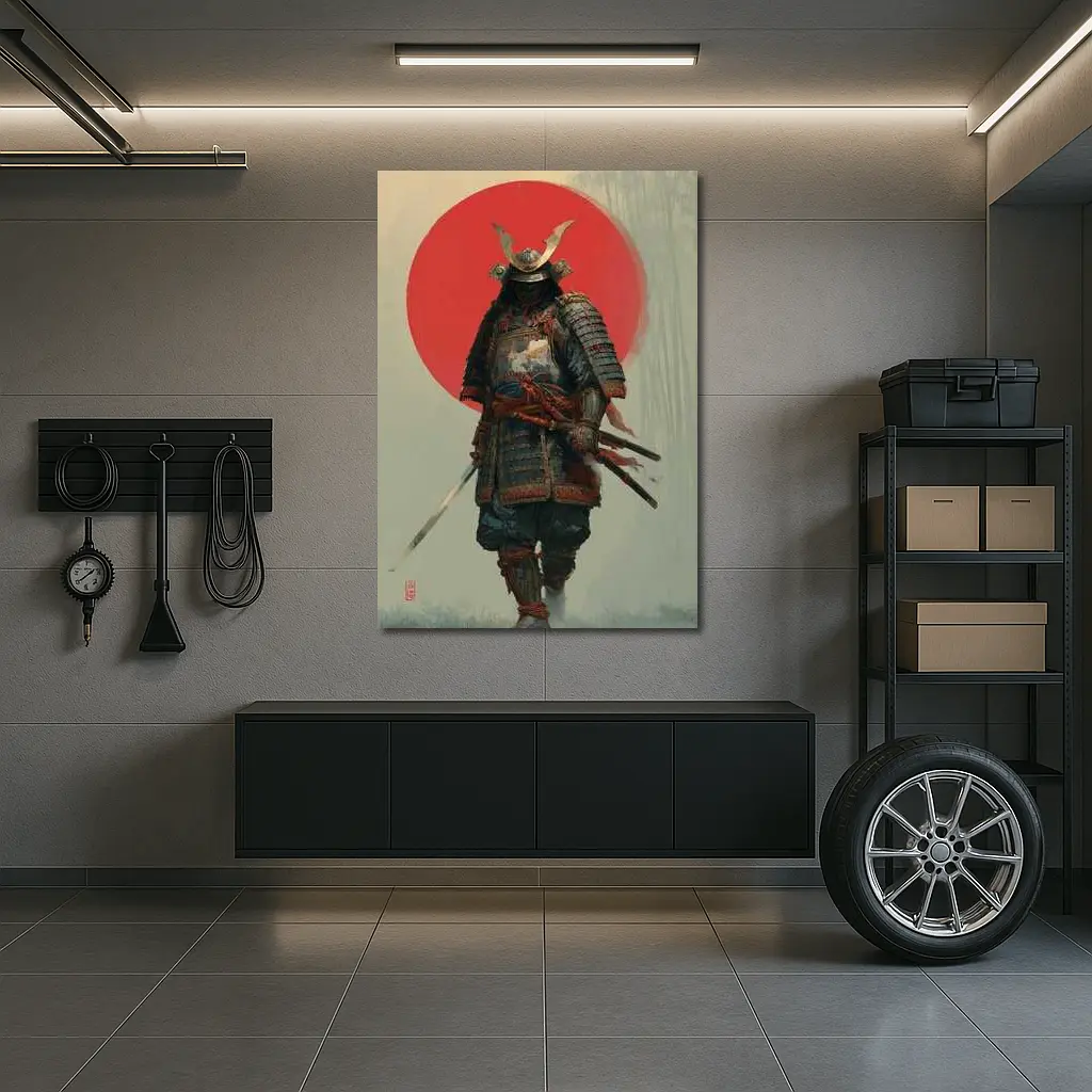 Samurai Warrior Red Sun Misty Forest – Wall Art