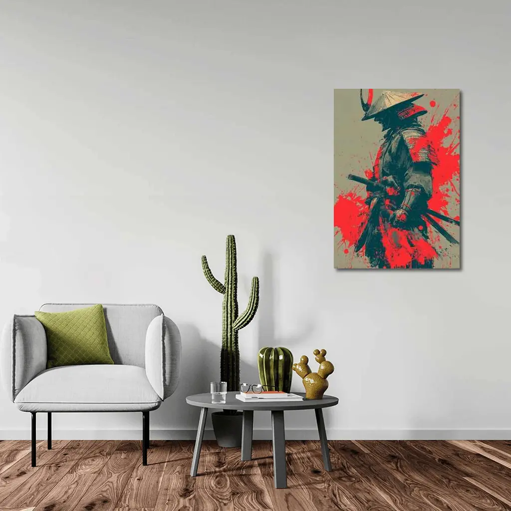 Samurai Warrior Red Ink Splash Art – Wall Art