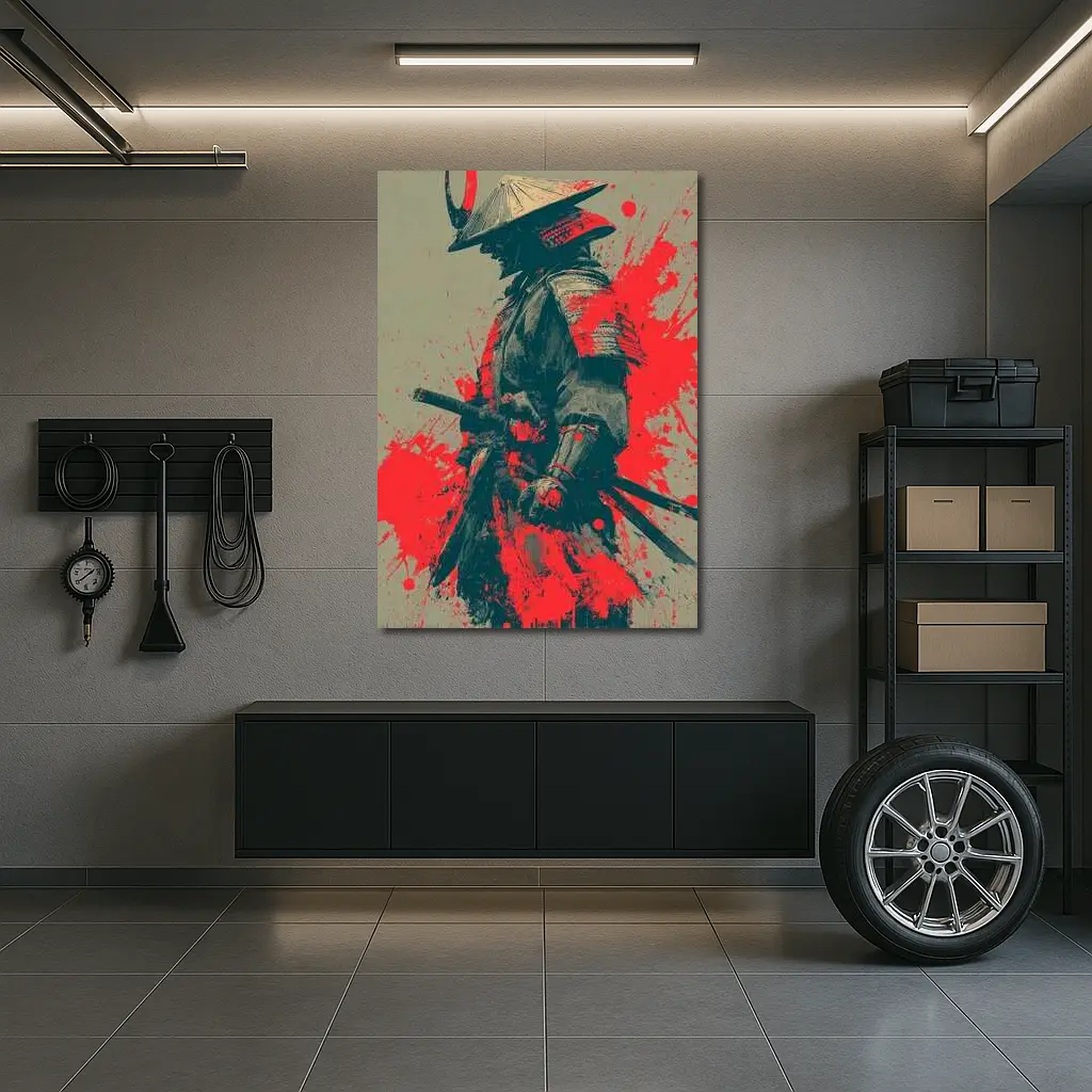 Samurai Warrior Red Ink Splash Art – Wall Art