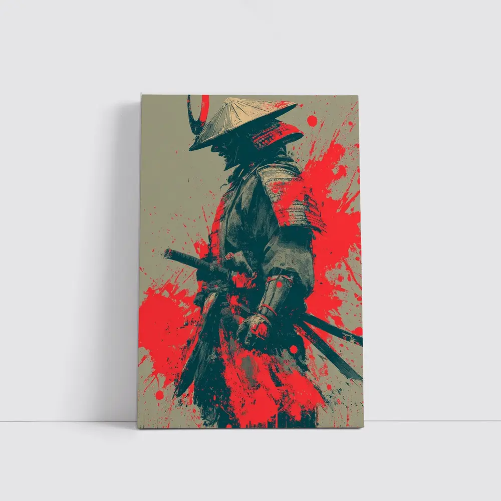 Samurai Warrior Red Ink Splash Art – Wall Art