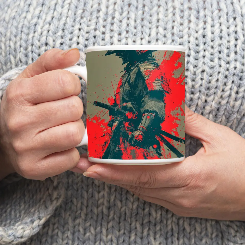 Samurai Warrior Red Ink Splash Art – Mugs