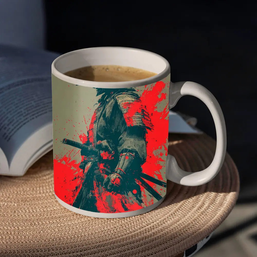 Samurai Warrior Red Ink Splash Art – Mugs