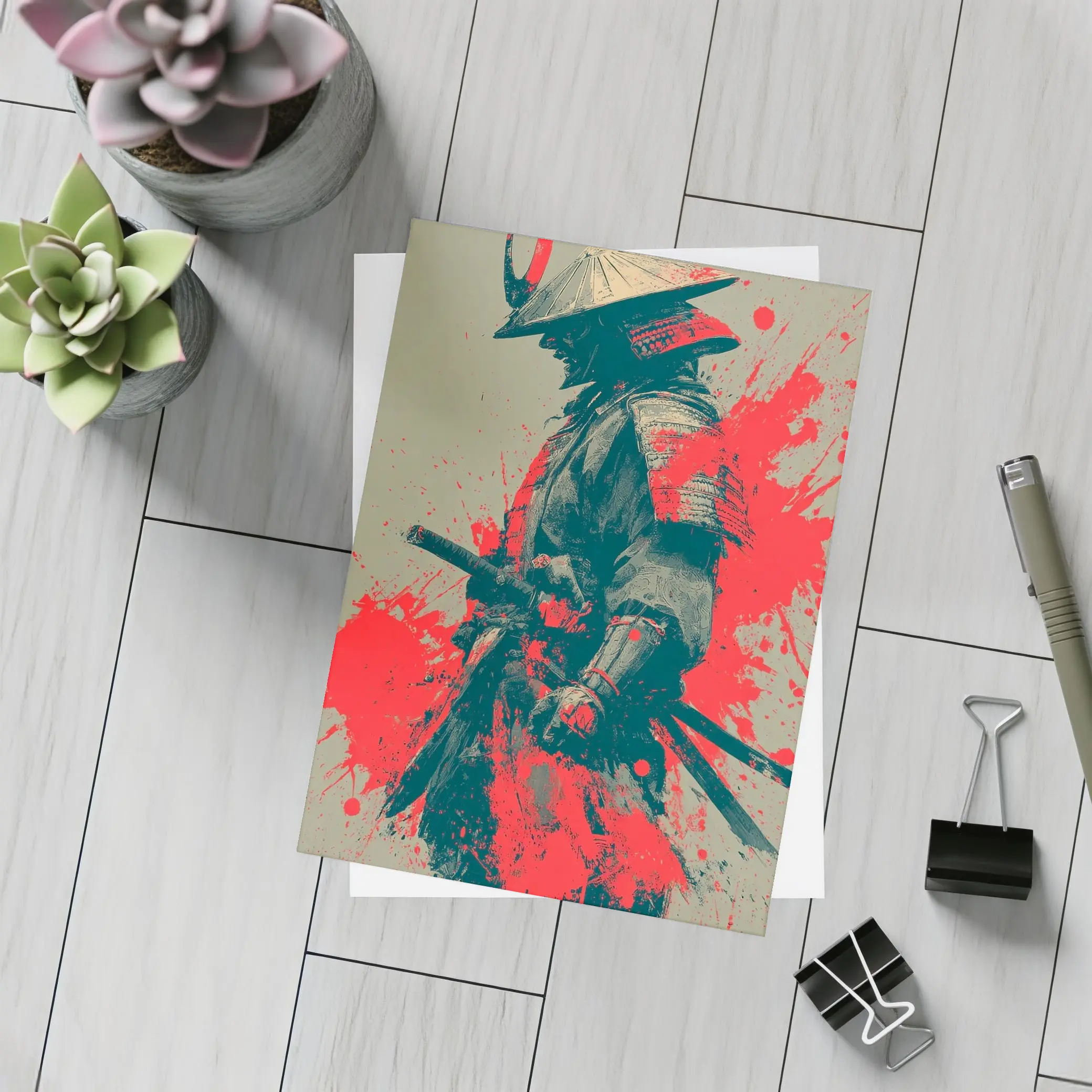 Samurai Warrior Red Ink Splash Art – Postcards