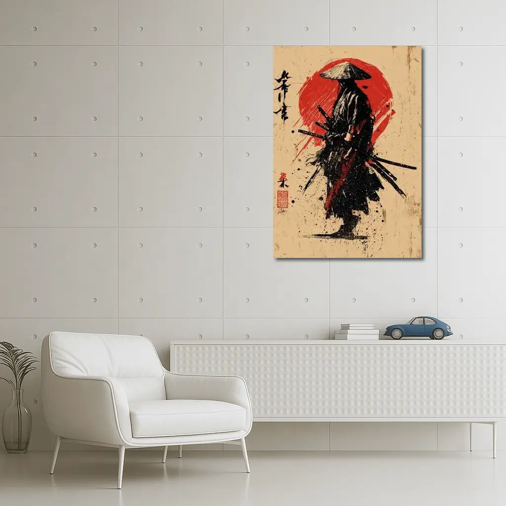 Samurai Warrior Red Sun Ink Art – Wall Art