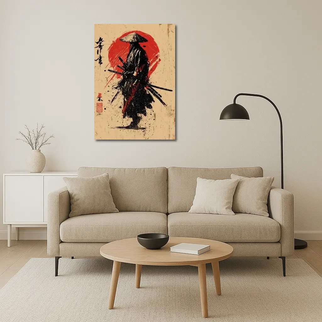 Samurai Warrior Red Sun Ink Art – Wall Art