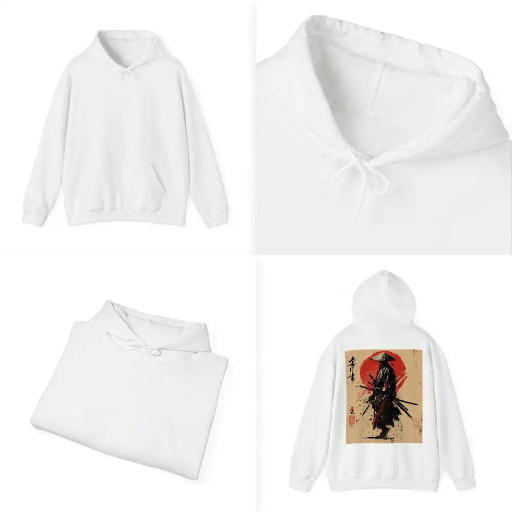 Samurai Warrior Red Sun Ink Art – Hoodies