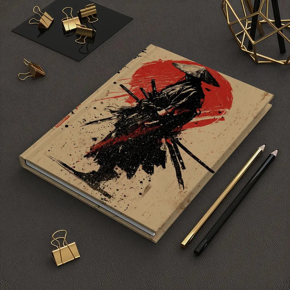Samurai Warrior Red Sun Ink Art – Notebooks