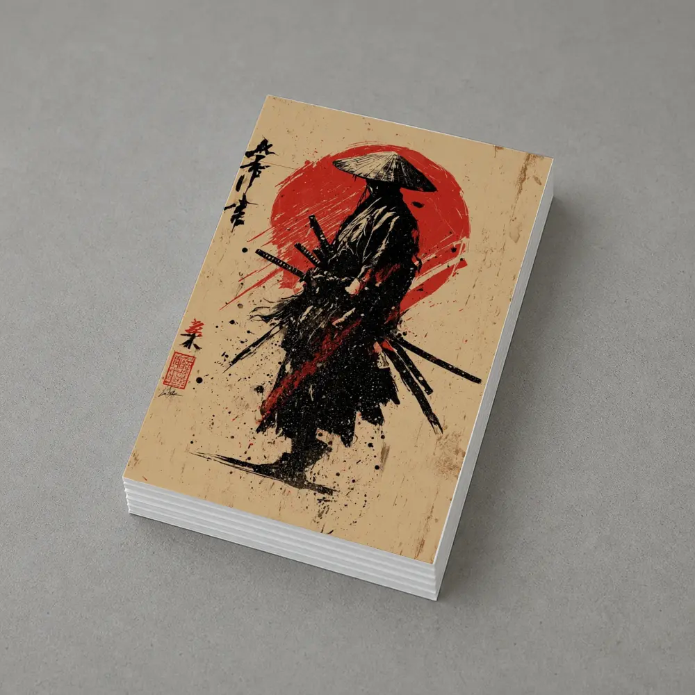 Samurai Warrior Red Sun Ink Art – Postcards