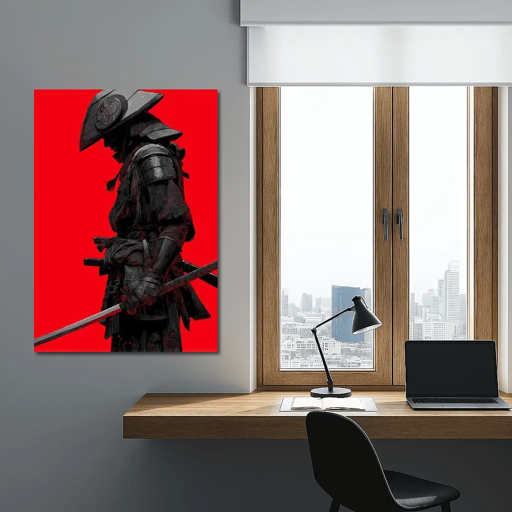 Dark Samurai Warrior Red Background Art – Wall Art