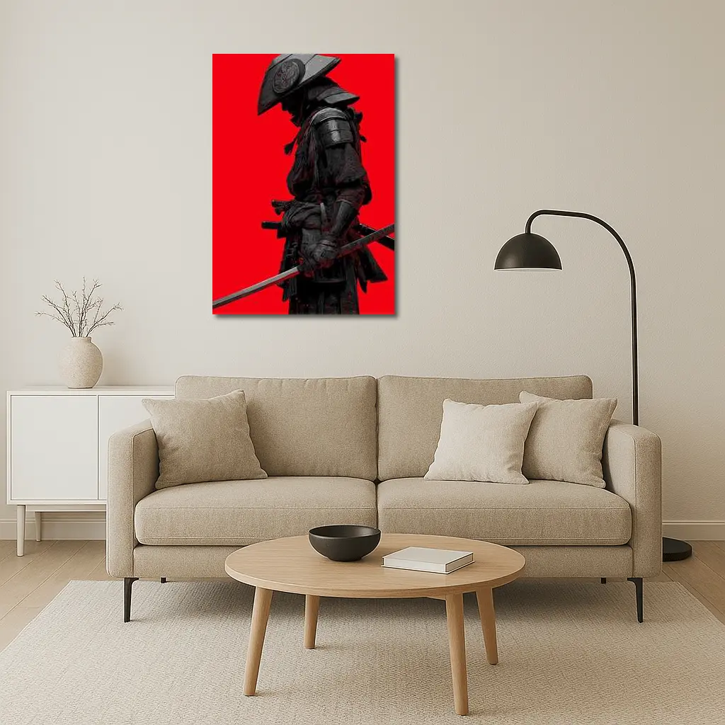 Dark Samurai Warrior Red Background Art – Wall Art