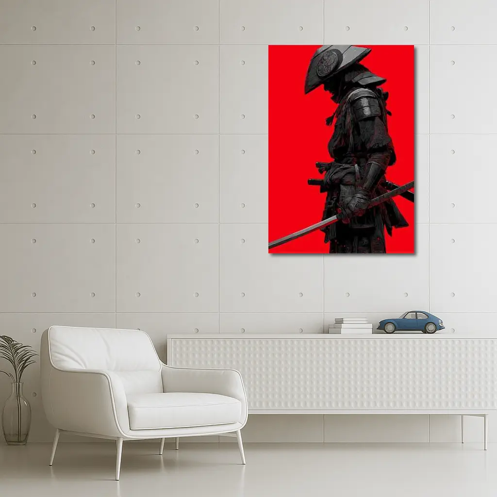 Dark Samurai Warrior Red Background Art – Wall Art