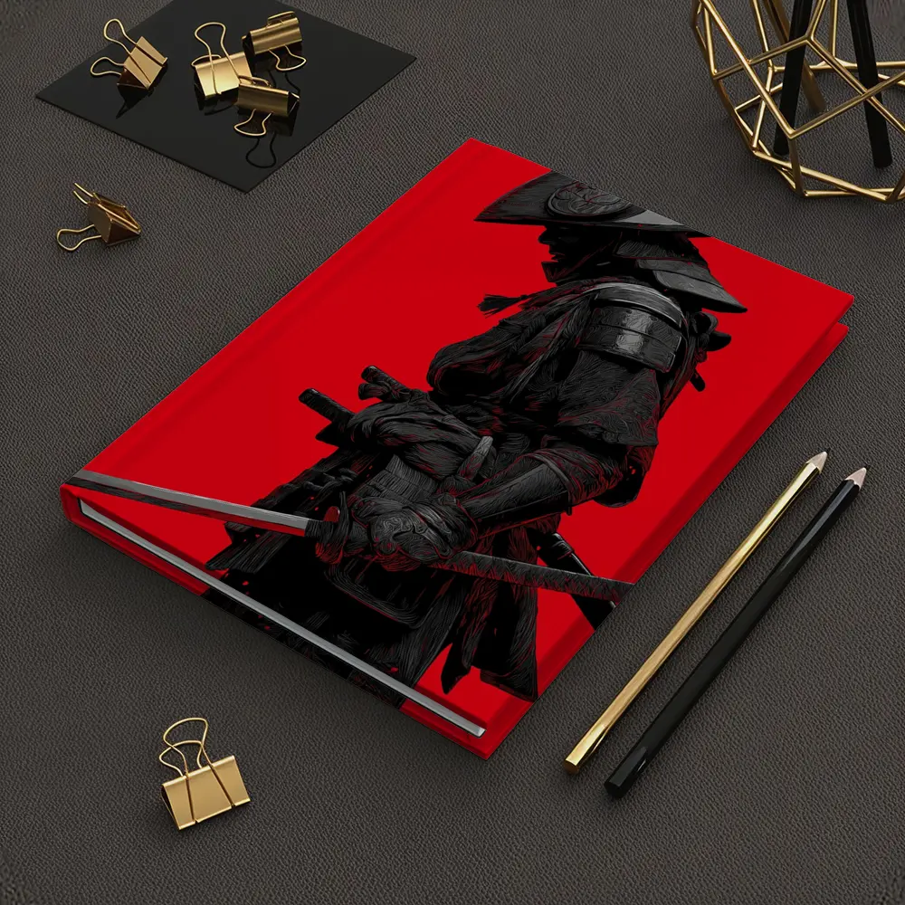 Dark Samurai Warrior Red Background Art – Notebooks