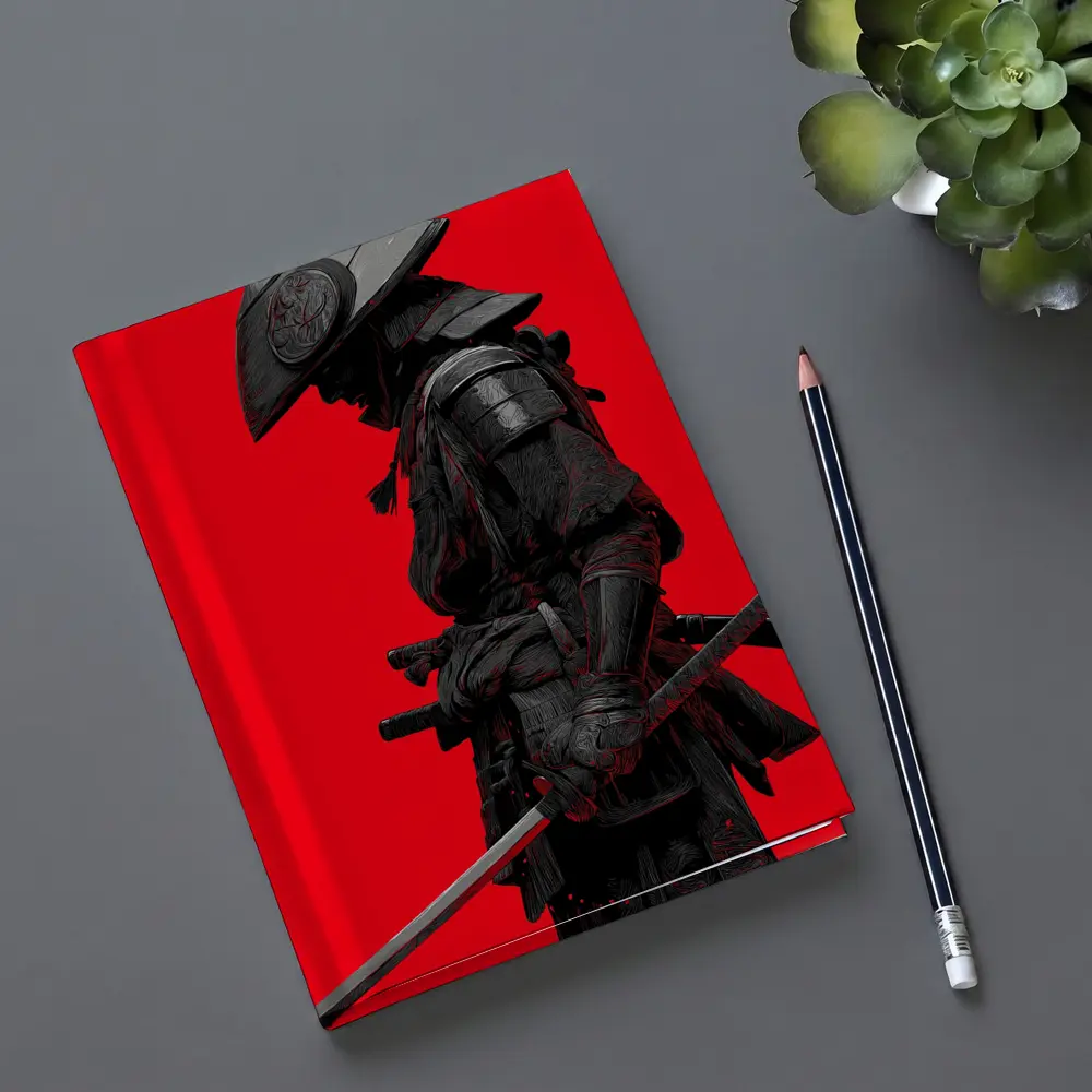 Dark Samurai Warrior Red Background Art – Notebooks