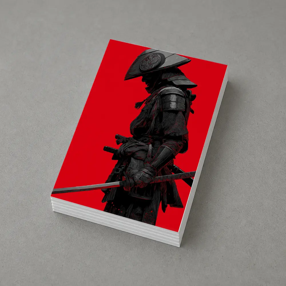 Dark Samurai Warrior Red Background Art – Postcards