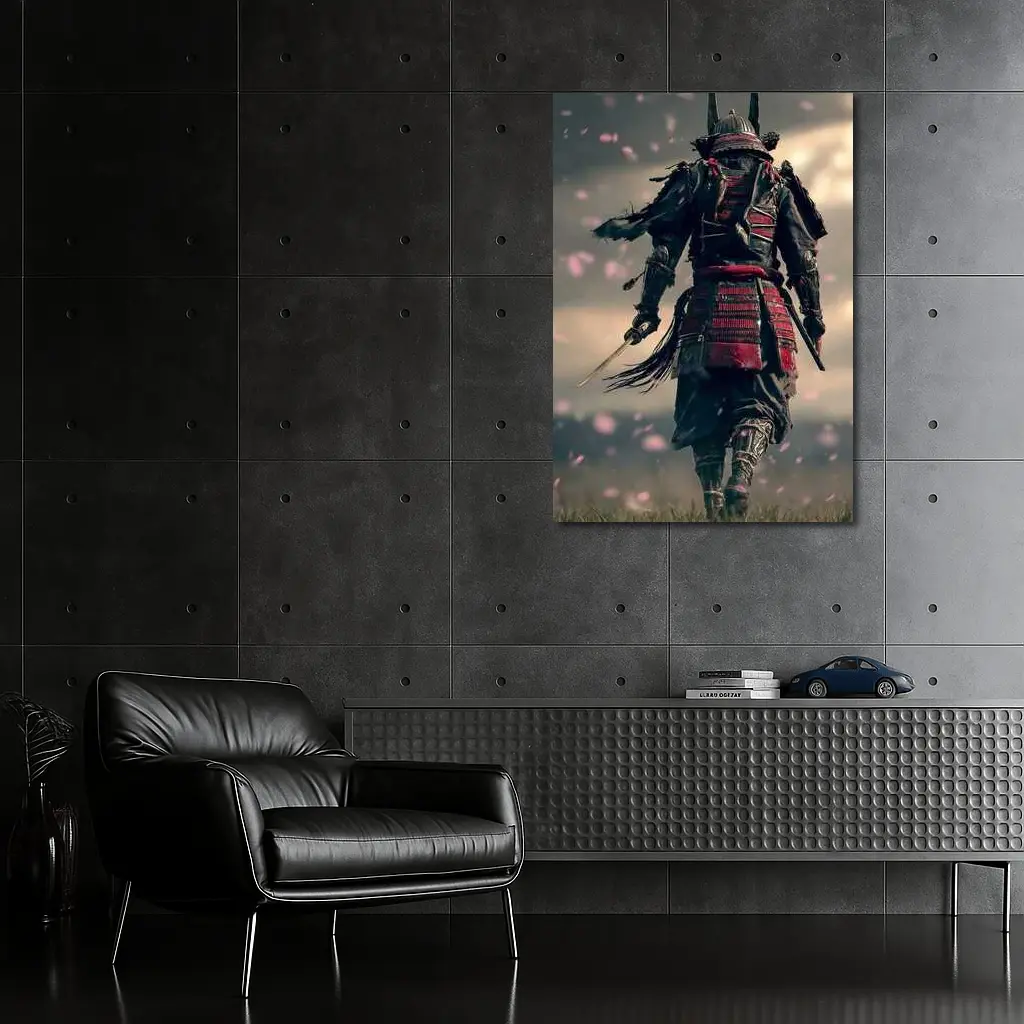 Samurai Warrior Walking Through Cherry Blossom Field – Wall Art