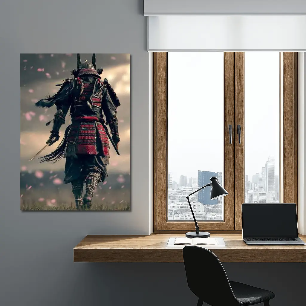 Samurai Warrior Walking Through Cherry Blossom Field – Wall Art