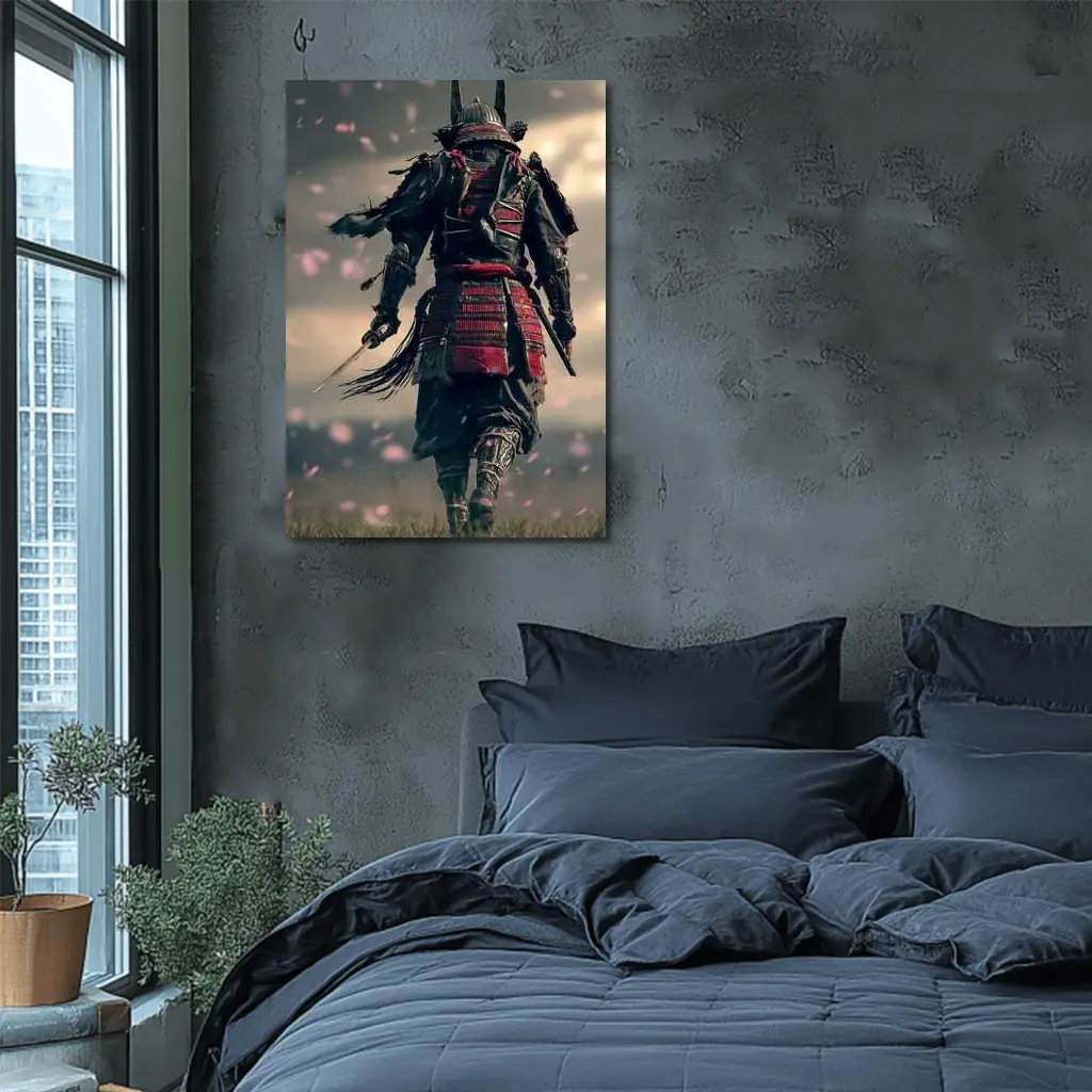 Samurai Warrior Walking Through Cherry Blossom Field – Wall Art
