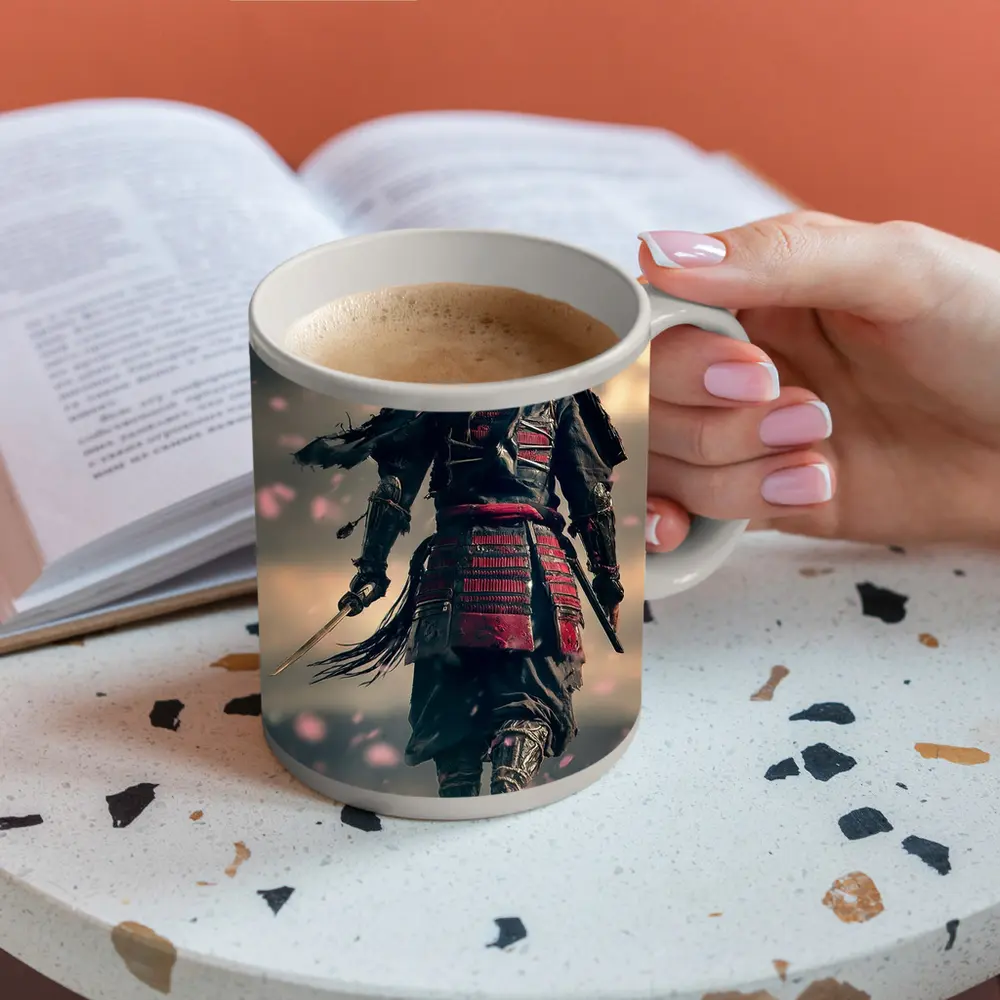 Samurai Warrior Walking Through Cherry Blossom Field – Mugs