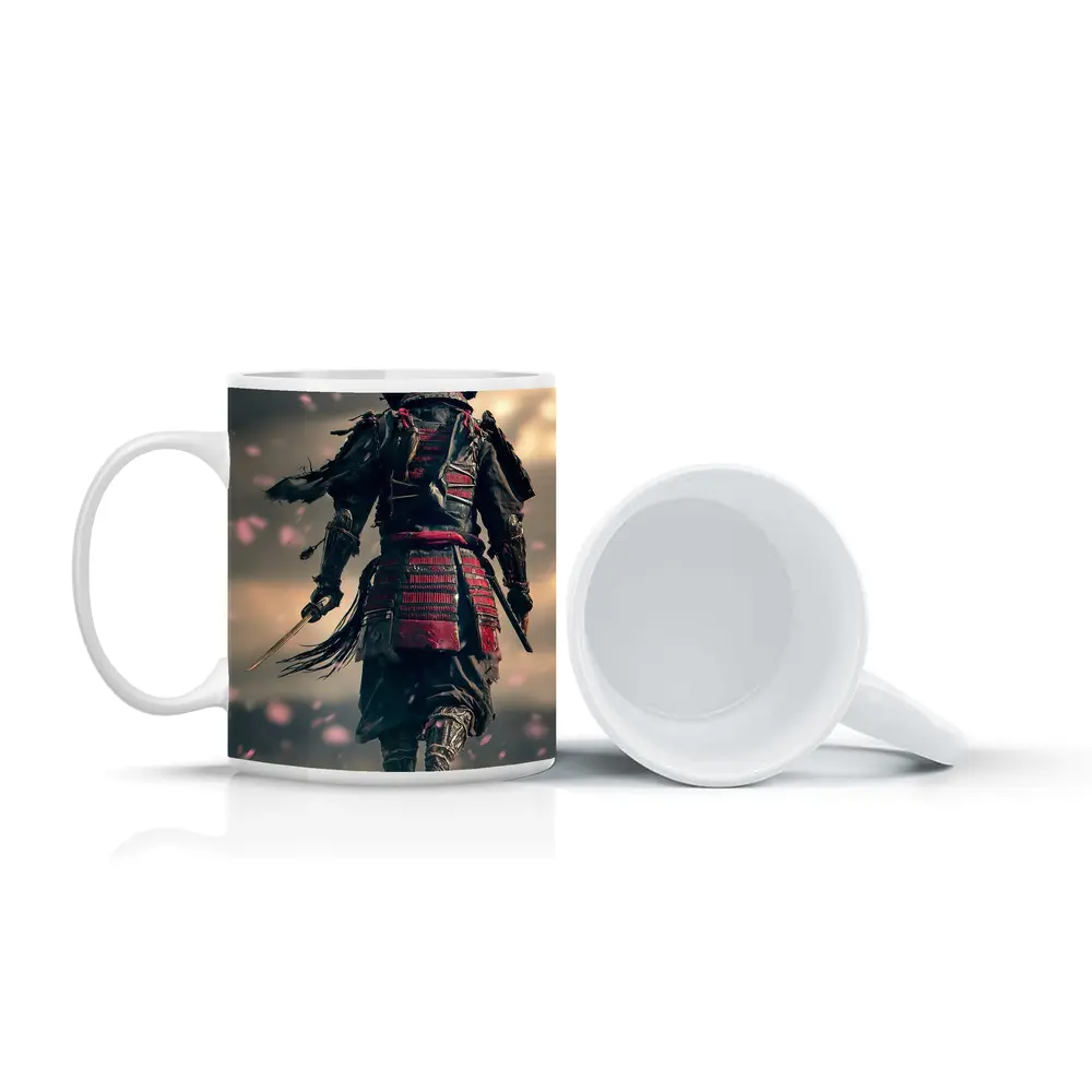 Samurai Warrior Walking Through Cherry Blossom Field – Mugs