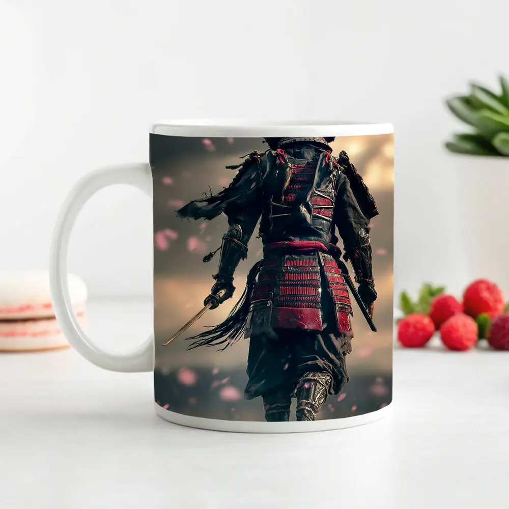 Samurai Warrior Walking Through Cherry Blossom Field – Mugs