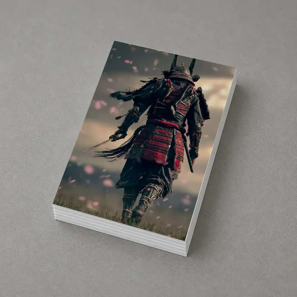 Samurai Warrior Walking Through Cherry Blossom Field – Postcards