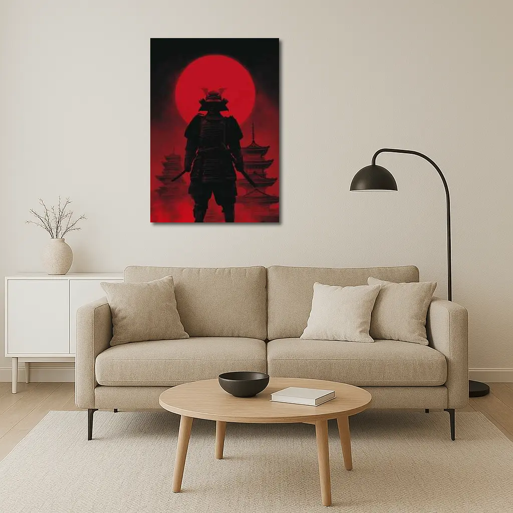 Samurai Warrior Red Moon Pagoda Night – Wall Art