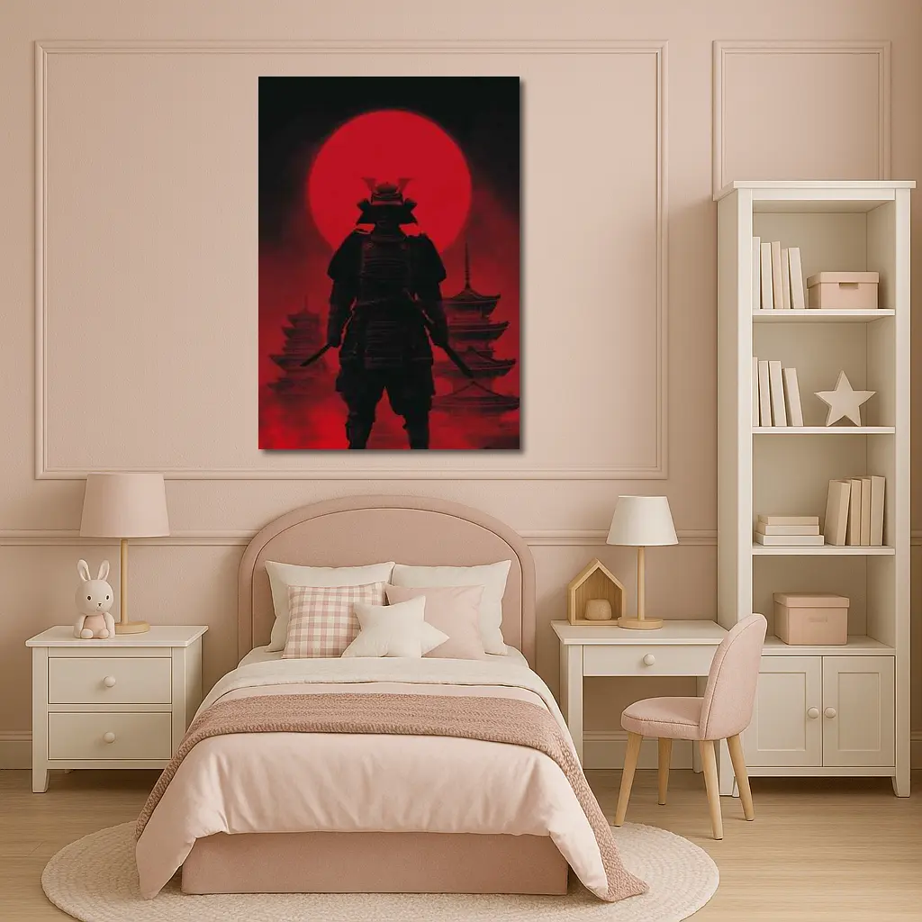 Samurai Warrior Red Moon Pagoda Night – Wall Art
