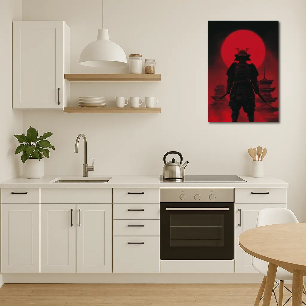 Samurai Warrior Red Moon Pagoda Night – Wall Art