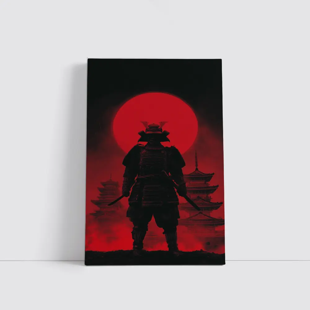 Samurai Warrior Red Moon Pagoda Night – Wall Art