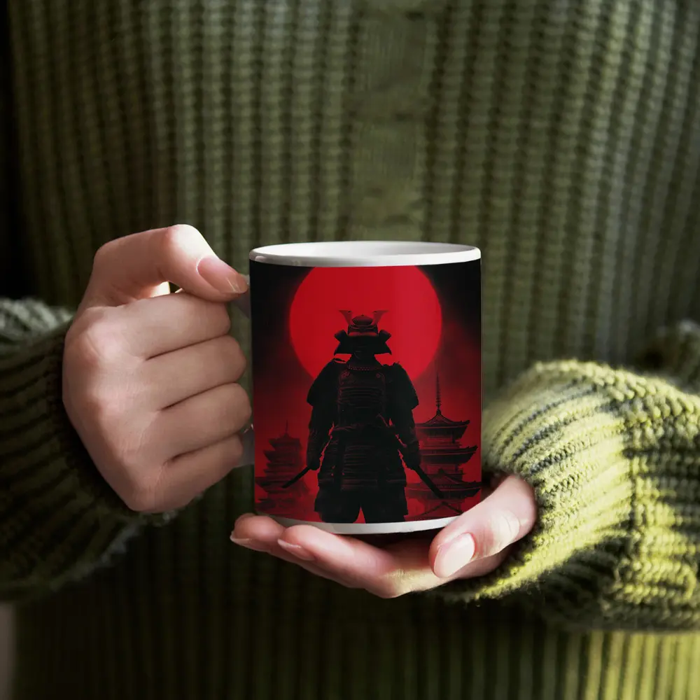 Samurai Warrior Red Moon Pagoda Night – Mugs