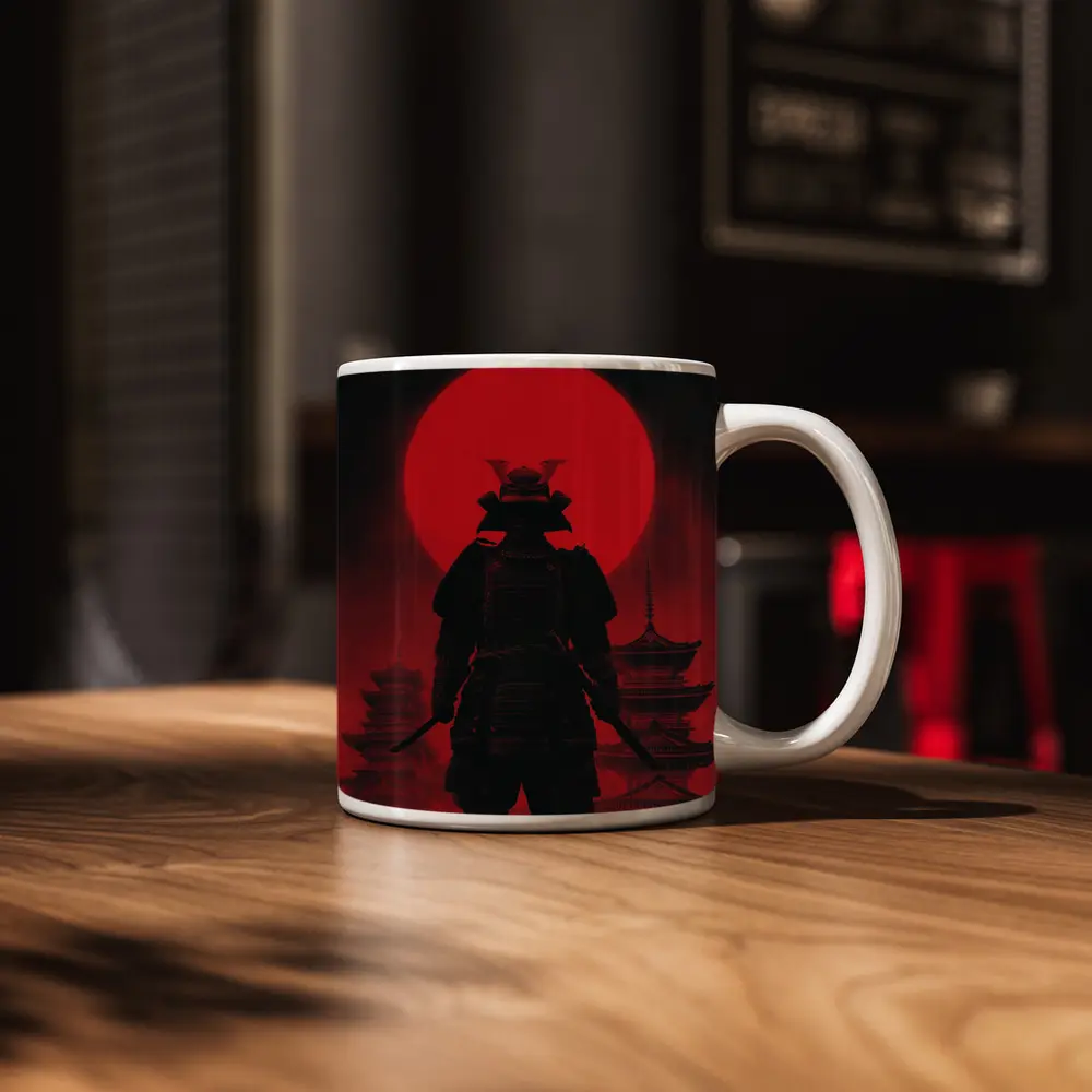 Samurai Warrior Red Moon Pagoda Night – Mugs