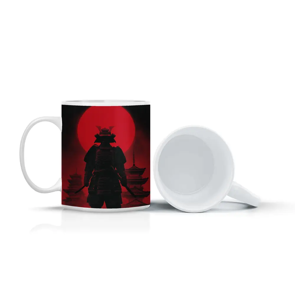 Samurai Warrior Red Moon Pagoda Night – Mugs