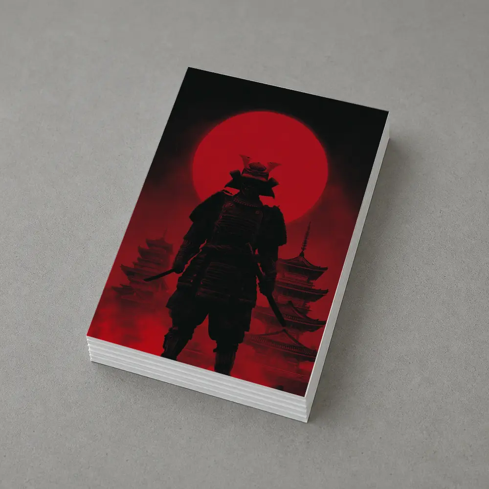 Samurai Warrior Red Moon Pagoda Night – Postcards