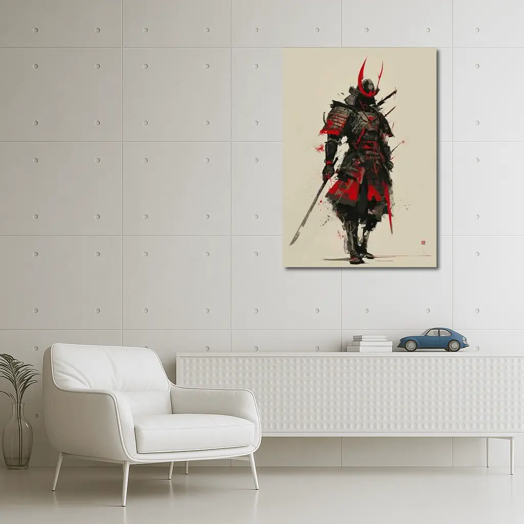 Dark Samurai Warrior Red Ink Art – Wall Art