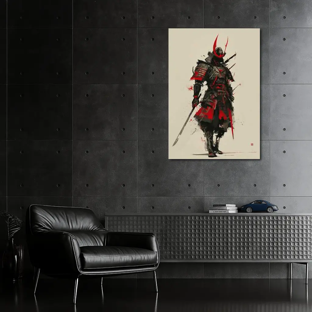 Dark Samurai Warrior Red Ink Art – Wall Art