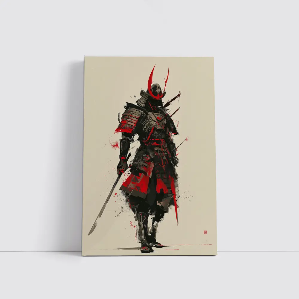 Dark Samurai Warrior Red Ink Art – Wall Art