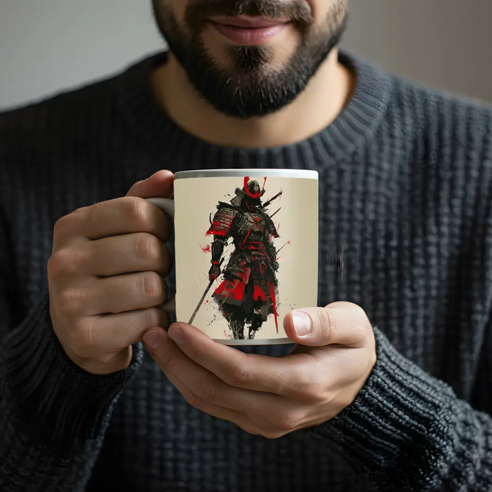 Dark Samurai Warrior Red Ink Art – Mugs