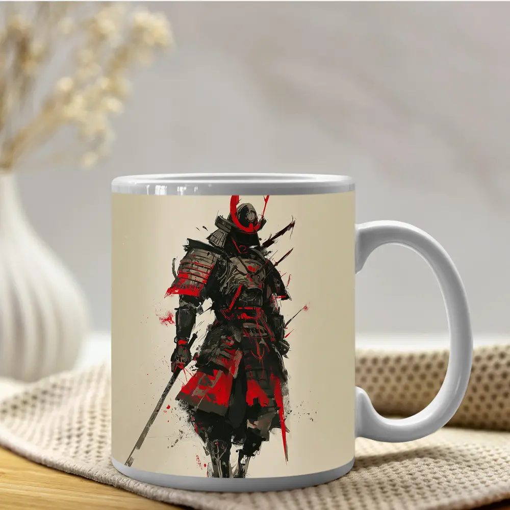 Dark Samurai Warrior Red Ink Art – Mugs