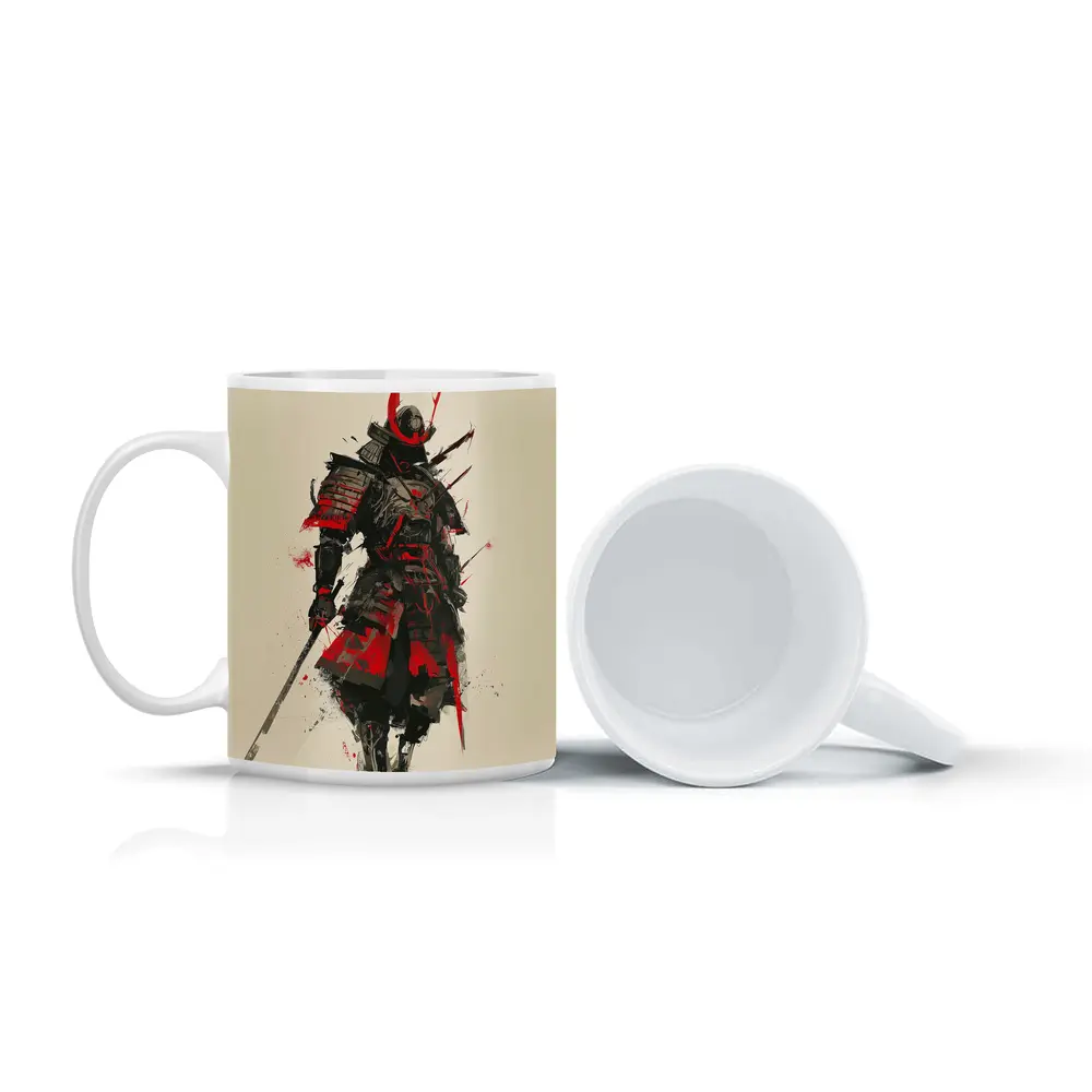 Dark Samurai Warrior Red Ink Art – Mugs
