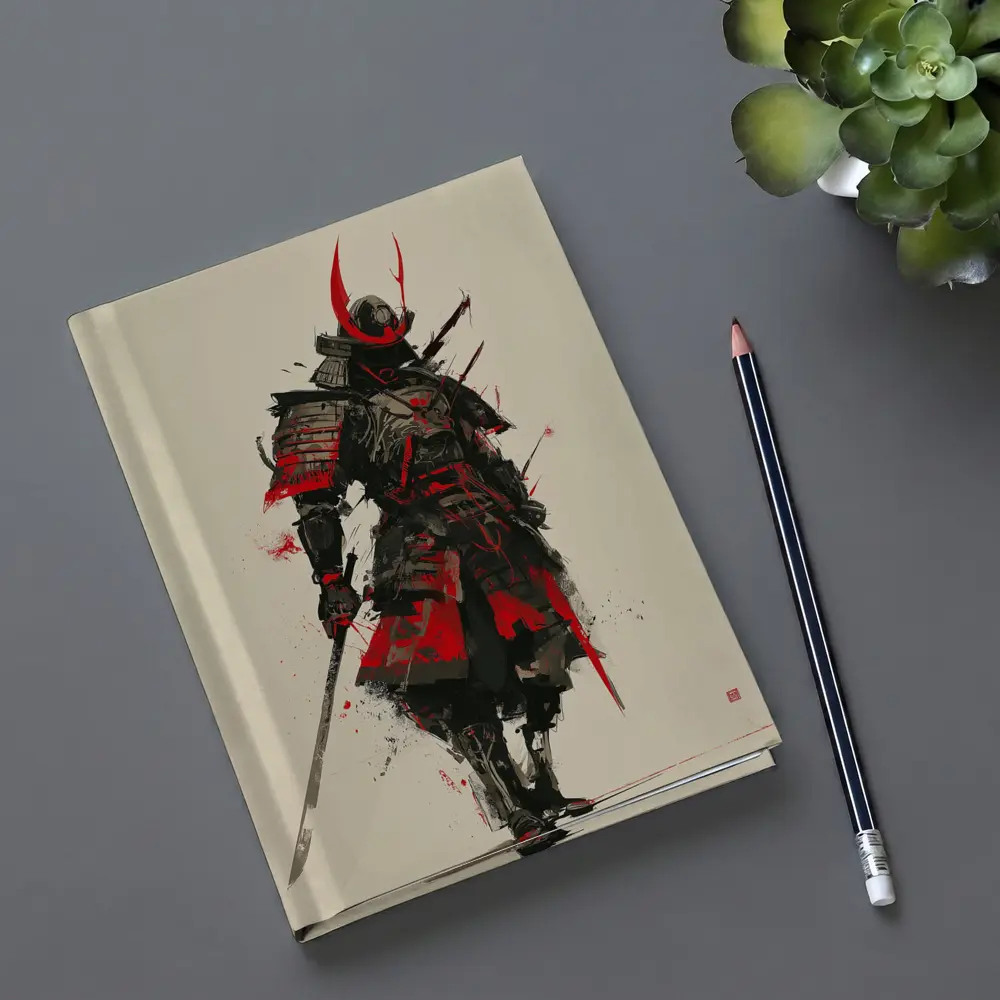 Dark Samurai Warrior Red Ink Art – Notebooks