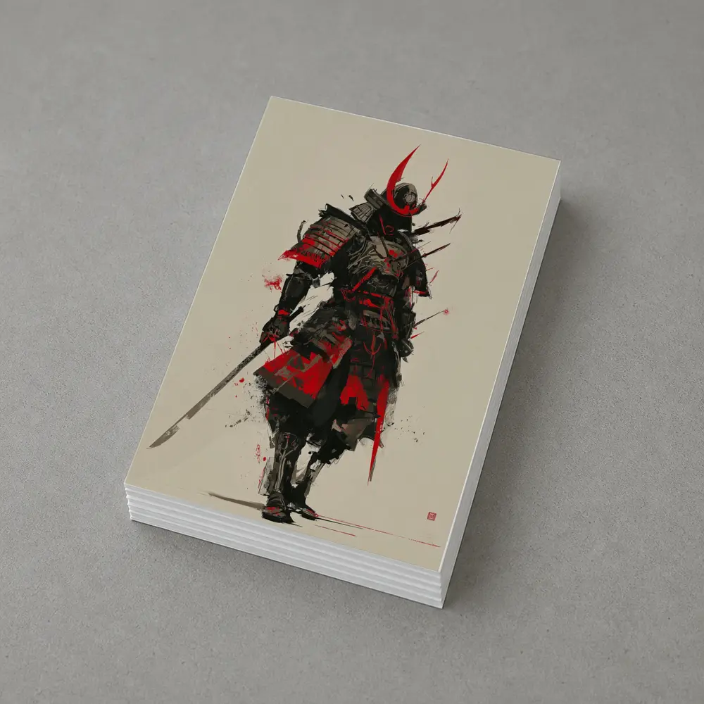 Dark Samurai Warrior Red Ink Art – Postcards