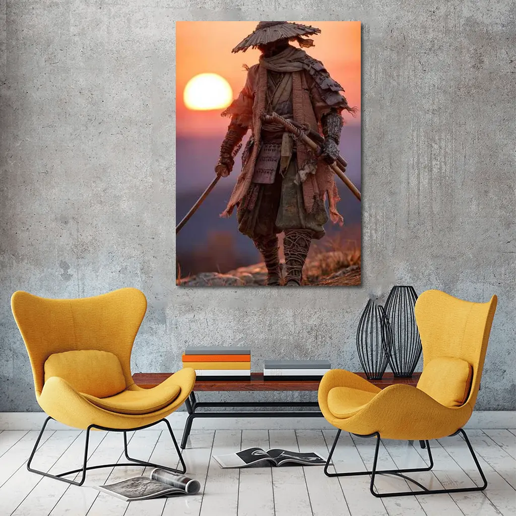 Lone Samurai Warrior Standing at Sunset – Wall Art