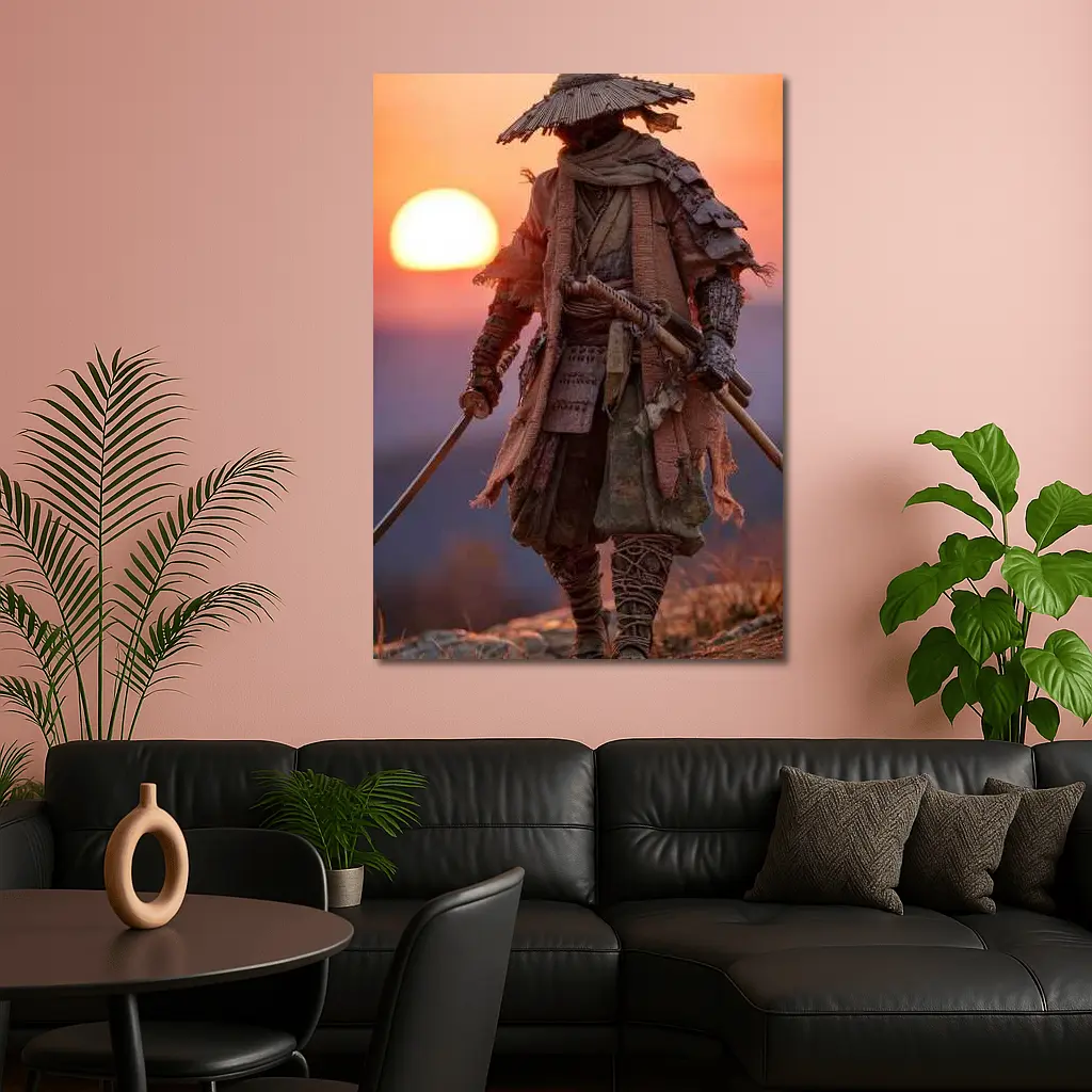 Lone Samurai Warrior Standing at Sunset – Wall Art