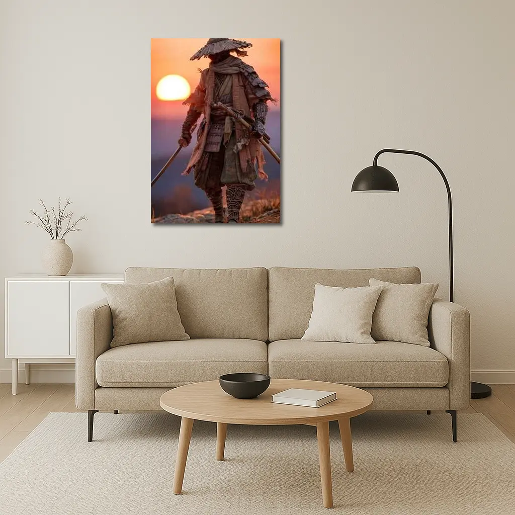 Lone Samurai Warrior Standing at Sunset – Wall Art