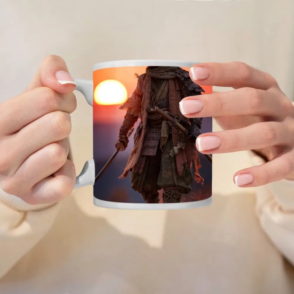 Lone Samurai Warrior Standing at Sunset – Mugs