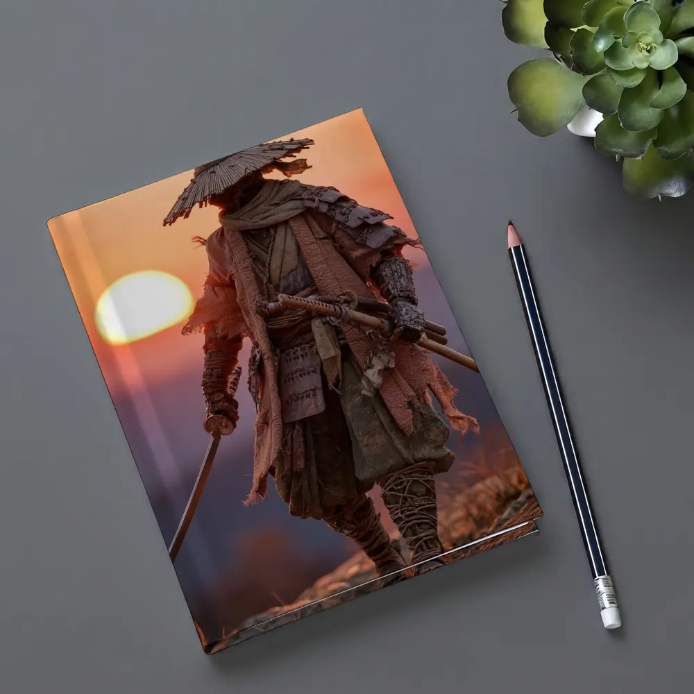Lone Samurai Warrior Standing at Sunset – Notebooks