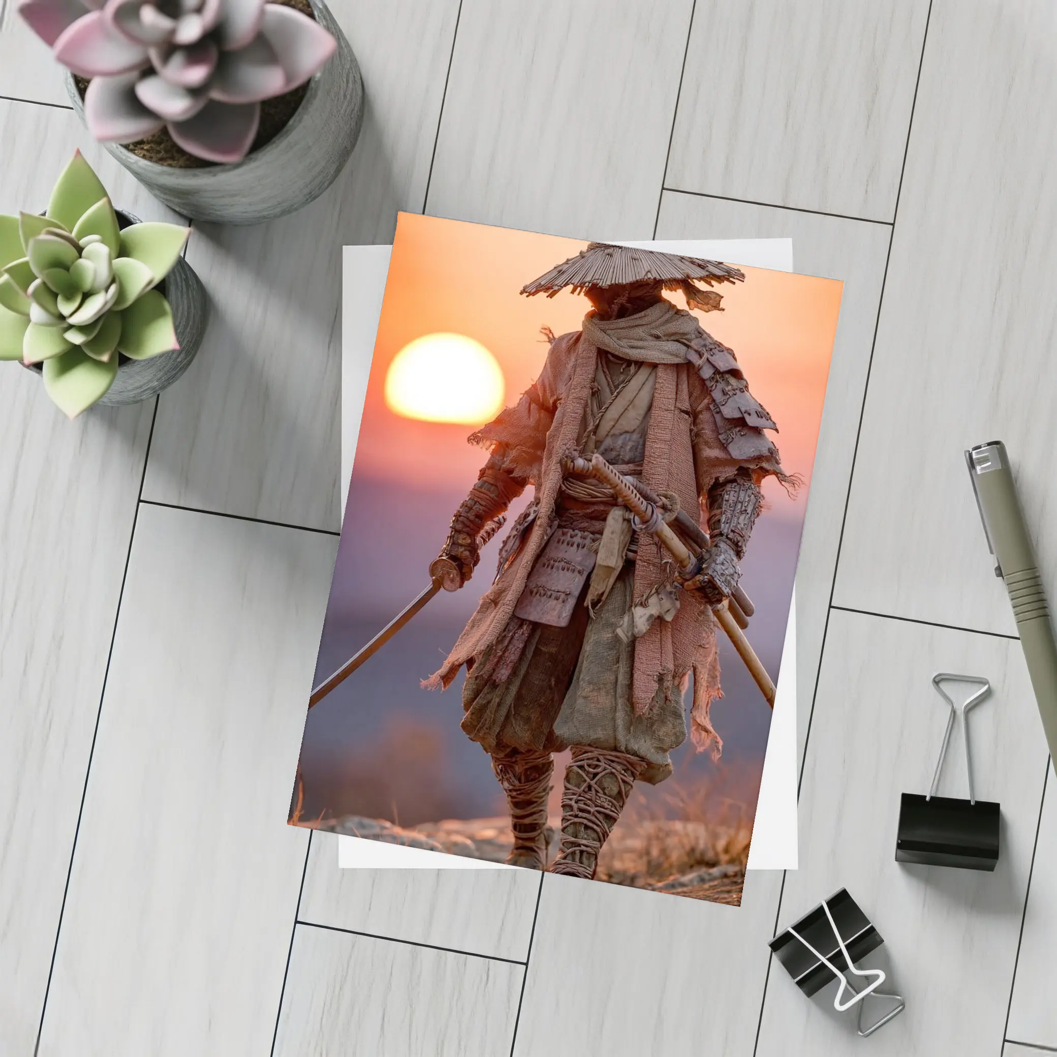 Lone Samurai Warrior Standing at Sunset – Postcards