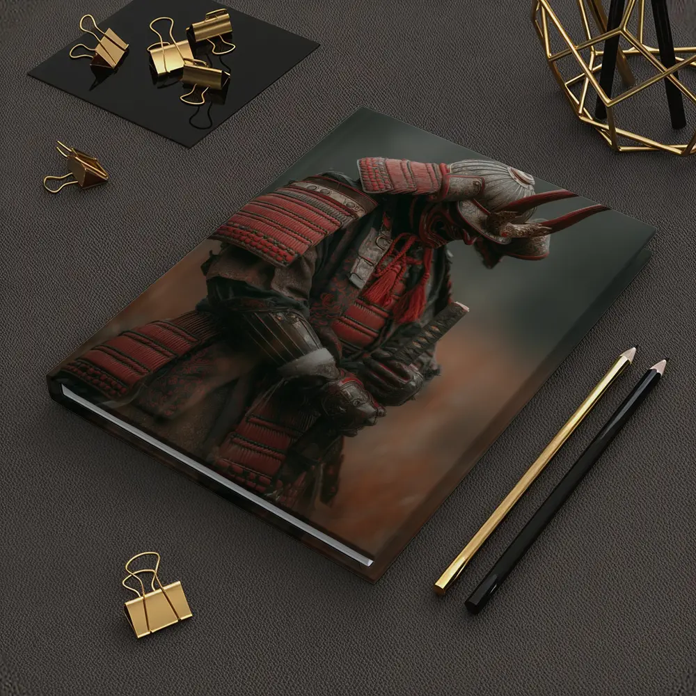 Red Armored Samurai Warrior In Misty Field – Notebooks