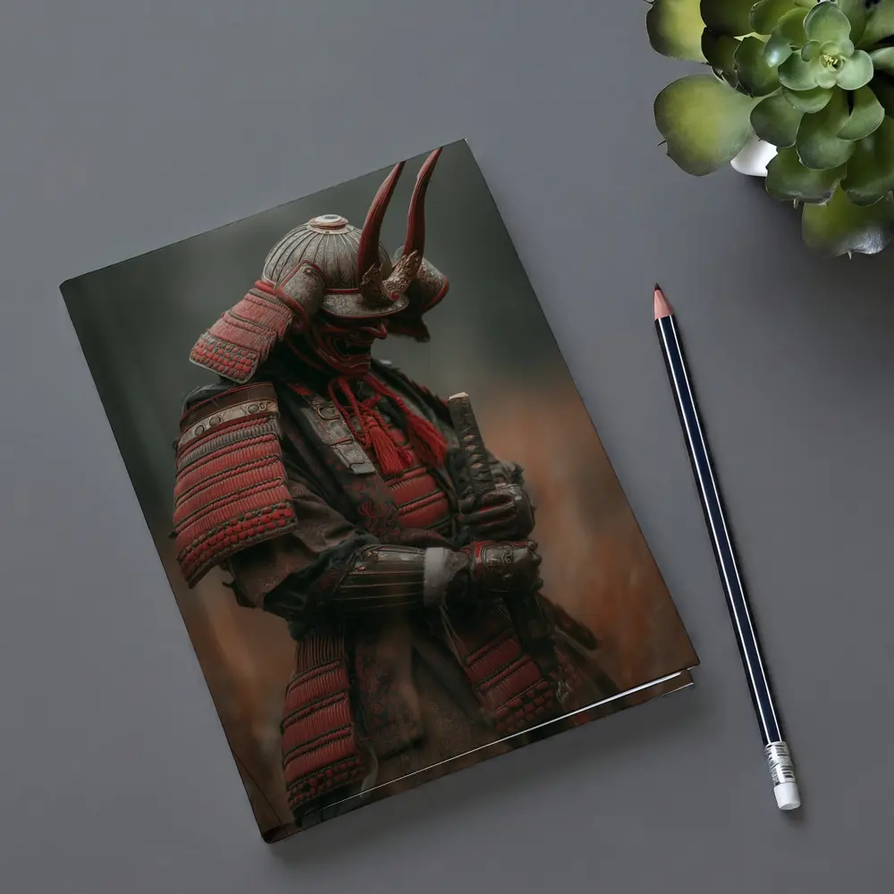 Red Armored Samurai Warrior In Misty Field – Notebooks